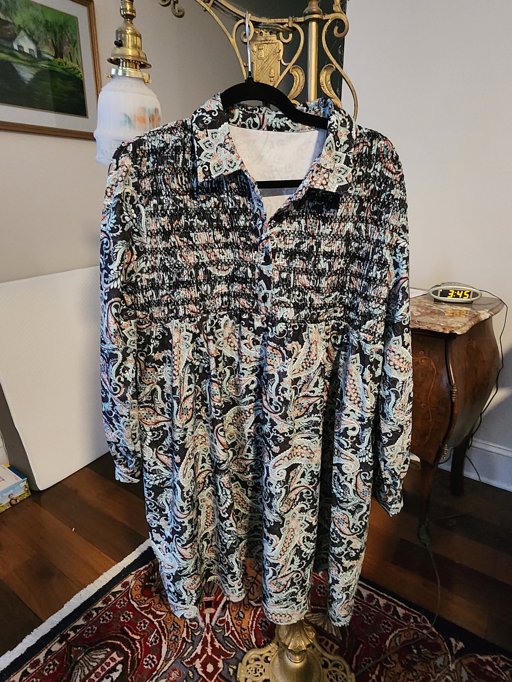 Women’s Paisley Smocked Tunic Dress - Black Multi